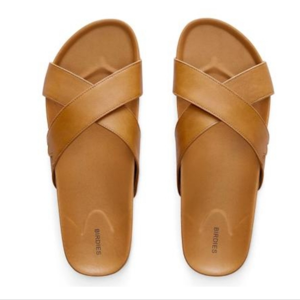 Birdies The Robin Brown Leather Sporty Summer Criss Cross Slide Sandals Size 9